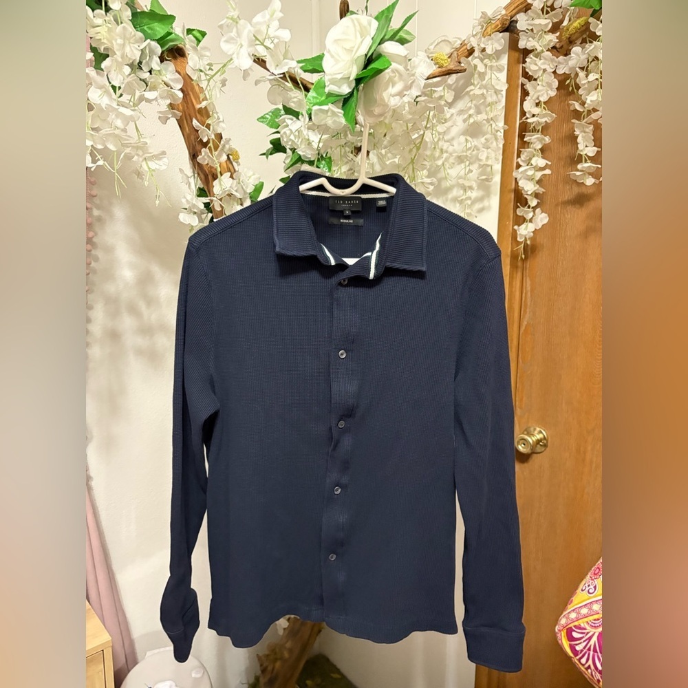 Ted Baker London Navy Button Down Waffle Knit Shirt